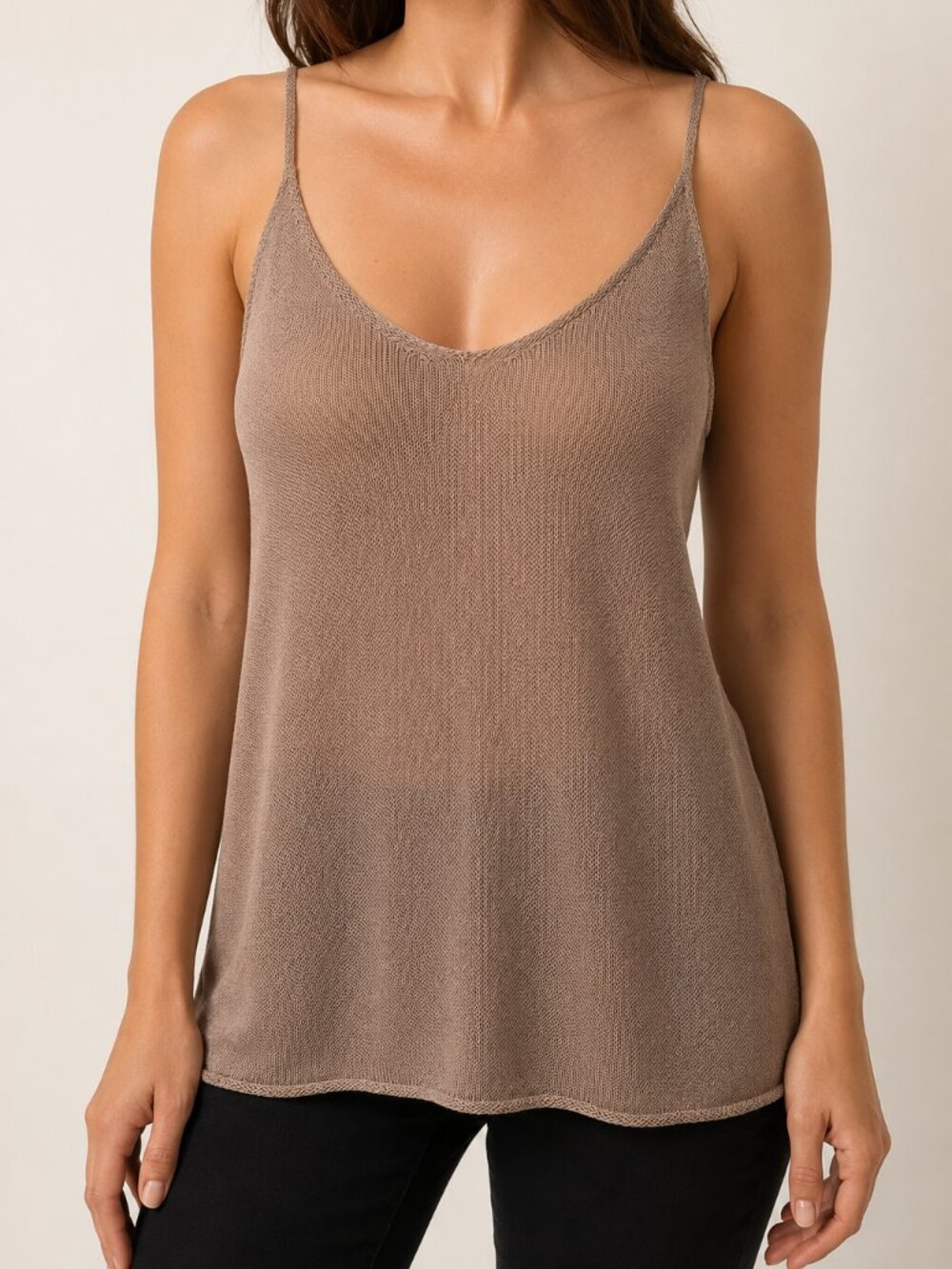 NWT Zara Women’s Medium Taupe Open-Knit Longline Camisole Tank